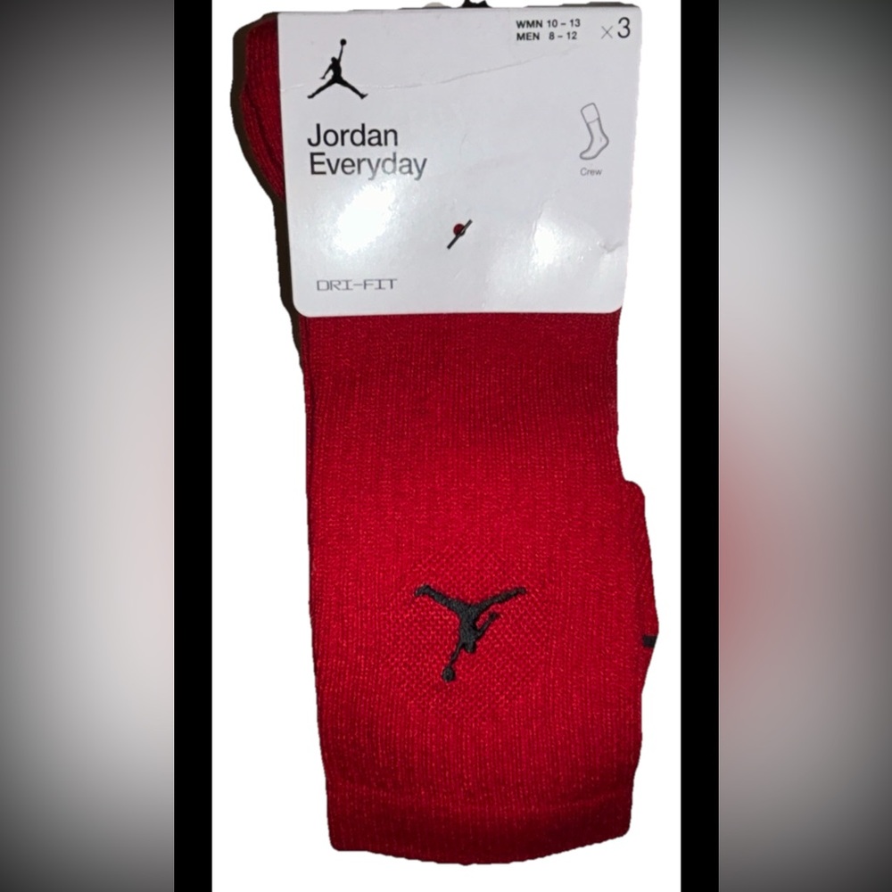 Nike Air Jordan Everyday Crew Socks 3 Pair Men 8-12 Red Black White w Jump Logo